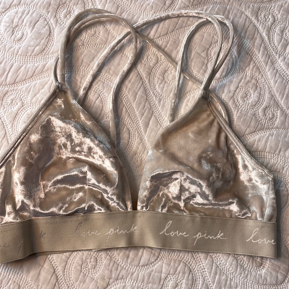 VS PINK Cream velvet strappy bralette Small